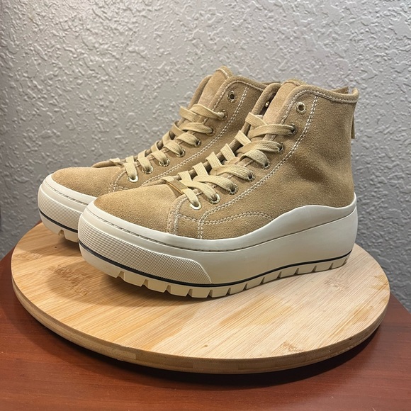 🔥 J/SLIDES GRACIE TAN BEIGE LACE-UP PLATFORM SNEAKERS WOMENS SIZE 7M - Picture 2 of 10